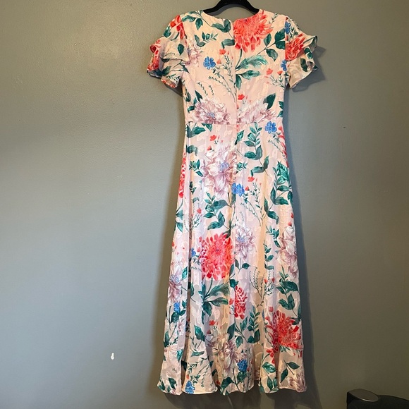 NWOT Kenzie Sz 0 Women’s Pink Floral Ruffle Midi Short Sleeve Dress Ret $149! - Picture 14 of 16
